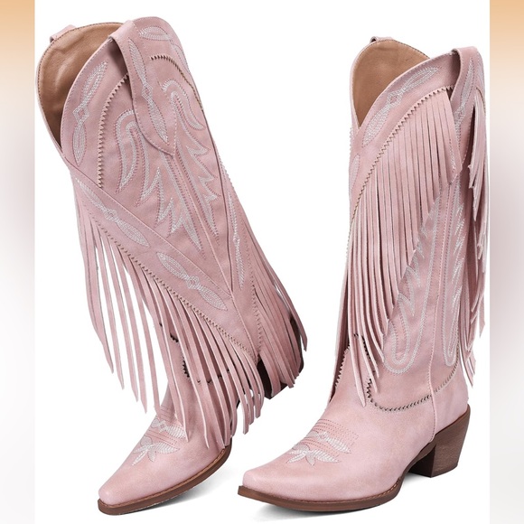 Shoes - Pink Fringe Western Boots